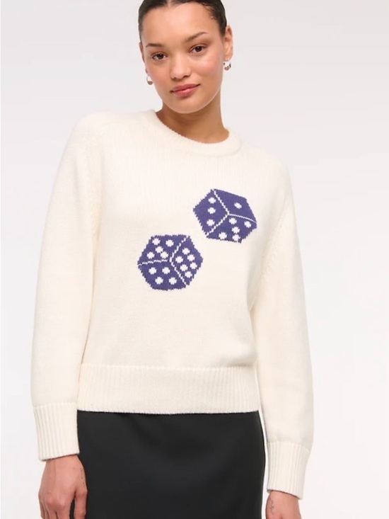 Abercrombie & Fitch Sweaters - Abercrombie & Fitch Ivory Crewneck Sweater with Blue Dice Motif
